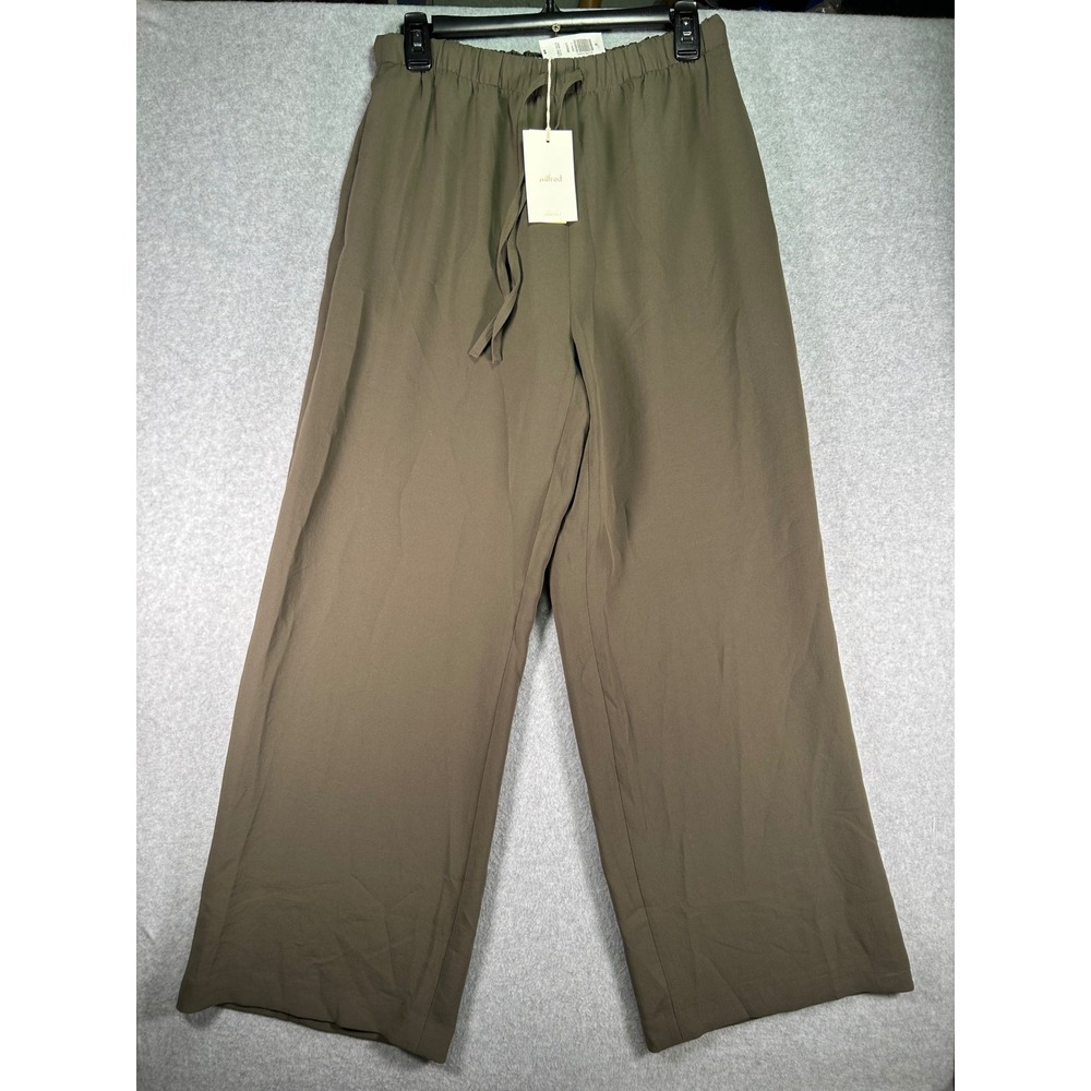 Wilfred Aritzia Lodge Pants Dark Olive Wide Leg Drawstring Crepe Size M 118495